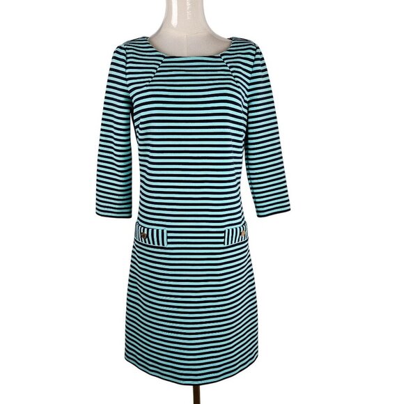 Lilly Pulitzer Charlene Striped Shift Dress Medium Blue Green Stretch - Picture 2 of 12